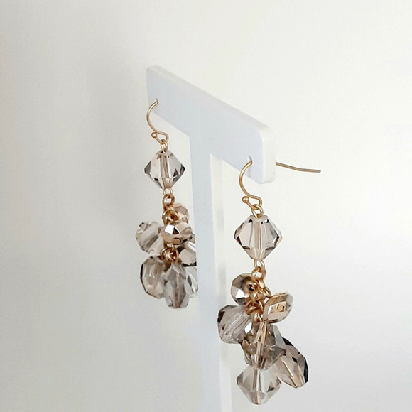 Chico's Fina Cluster Smokey Crystal Bead Dangle Earrings Elegant Cha Cha NWT NEW - Picture 3 of 6